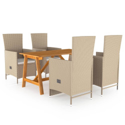 5 Pcs conjunto de jantar para jardim bege