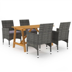 5 Pcs conjunto de jantar para jardim cinzento