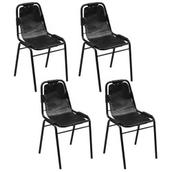 Cadeiras de jantar 4 pcs couro genuíno preto