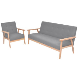 Conjunto de sofás 2 pcs tecido cinzento claro