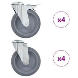 8 Pcs rodas giratórias com orifício para parafuso 125 mm