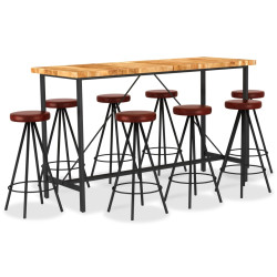 9 Pcs conjunto de bar madeira de acácia maciça e couro genuíno