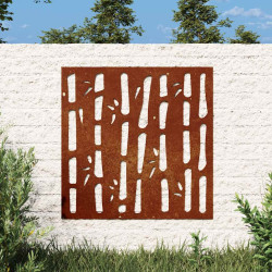 Decoração p/ muro de jardim 55x55 cm aço corten design bambu