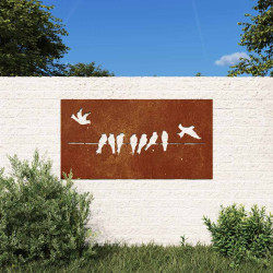 Decoração p/ muro de jardim 105x55cm aço corten design pássaros