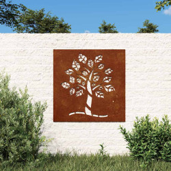 Decoração p/ muro de jardim 55x55 cm aço corten design árvore