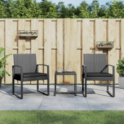 3 Pcs conj. jantar p/ jardim c/ almofadões vime PP cinza-escuro
