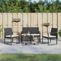5 Pcs conjunto de jantar p/ jardim c/ almofadões vime PP preto