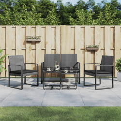 5 Pcs conj. jantar p/ jardim c/ almofadões vime PP cinza-escuro