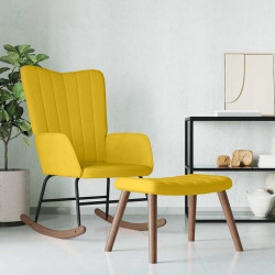 Cadeira de baloiço com banco veludo amarelo mostarda