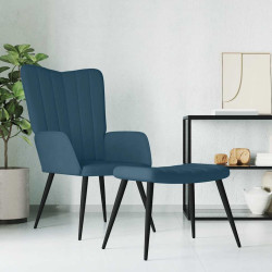 Cadeira de descanso com banco veludo azul
