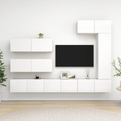 7 Pcs conjunto de móveis de TV derivados de madeira branco