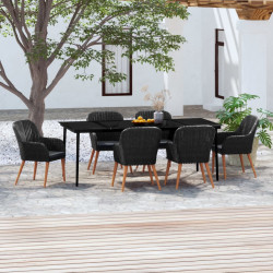 7 Pcs conjunto de jantar para jardim com almofadões preto