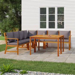 7 Pcs conjunto de jantar p/ jardim c/ almofadões acácia maciça