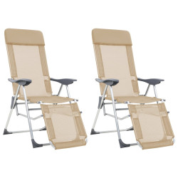 Cadeiras campismo dobráveis c/ apoios pés 2 pcs textilene creme