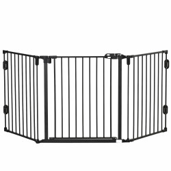Barreira de Segurança para Cães Dobrável Barreira de Proteção para Lareira 202,5 cm com Porta para Escada Corredor Preto