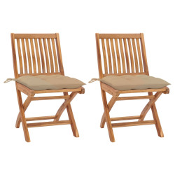 Cadeiras de jardim c/ almofadões bege 2 pcs teca maciça