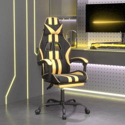 Cadeira gaming giratória + apoio couro artificial preto/dourado