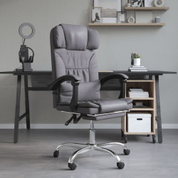 Cadeira massagens escritório reclinável couro artificial cinza