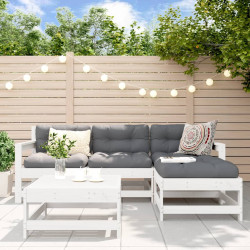 5 Pcs conjunto lounge de jardim madeira de pinho maciça branco