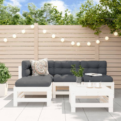 5 Pcs conjunto lounge de jardim madeira de pinho maciça branco