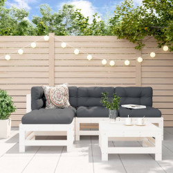 5 Pcs conjunto lounge de jardim madeira de pinho maciça branco