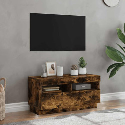 Móvel de TV com luzes LED 80x35x40 cm carvalho fumado