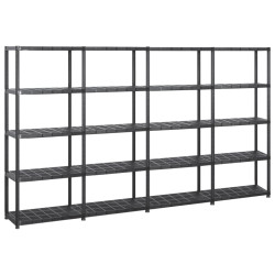 Unidade com 5 prateleiras 284x38x170 cm plástico preto