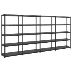 Unidade com 5 prateleiras 366x45,7x185 cm plástico preto