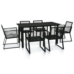 7 Pcs conjunto de jantar para jardim vime de PVC preto