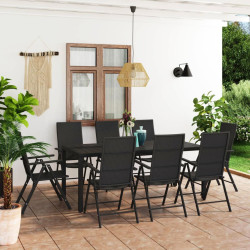 9 Pcs conjunto de jantar para jardim preto