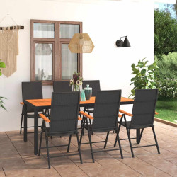 7 Pcs conjunto de jantar para jardim preto e castanho