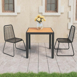 3 Pcs conjunto de jantar p/ jardim vime de PVC preto e castanho