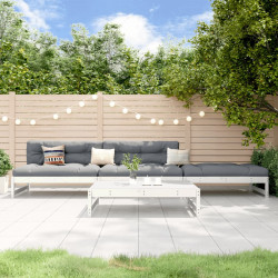 4 Pcs conjunto lounge de jardim madeira de pinho maciça branco