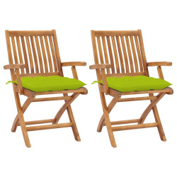 Cadeiras jardim c/ almofadões verde brilhante 2 pcs teca maciça