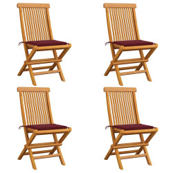 Cadeiras jardim c/ almofadões vermelho tinto 4 pcs teca maciça