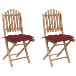 Cadeiras de jardim dobráveis c/ almofadões 2 pcs bambu