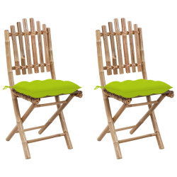 Cadeiras de jardim dobráveis c/ almofadões 2 pcs bambu