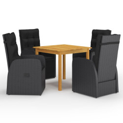5 Pcs conjunto de jantar para jardim preto