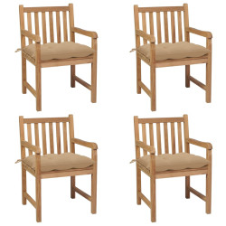 Cadeiras de jardim c/ almofadões bege 4 pcs teca maciça