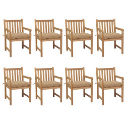 Cadeiras de jardim c/ almofadões bege 8 pcs teca maciça