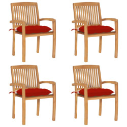 Cadeiras de jardim empiháveis c/ almofadões 4 pcs teca maciça