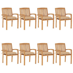 Cadeiras de jardim empiháveis c/ almofadões 8 pcs teca maciça