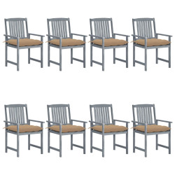 Cadeiras de jardim c/ almofadões 8 pcs acácia maciça cinzento