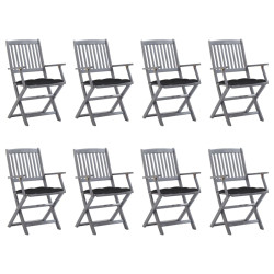 Cadeiras de exterior dobráveis 8pcs c/ almofadões acácia maciça