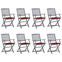 Cadeiras de exterior dobráveis 8pcs c/ almofadões acácia maciça