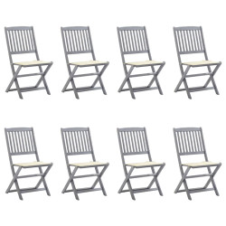 Cadeiras de exterior dobráveis 8pcs c/ almofadões acácia maciça