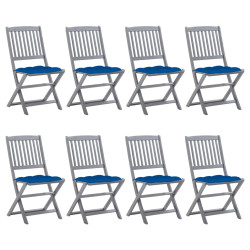 Cadeiras de exterior dobráveis 8pcs c/ almofadões acácia maciça