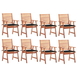 Cadeiras de jantar p/ jardim 8 pcs c/ almofadões acácia maciça