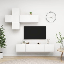 7 Pcs conjunto de móveis de TV contraplacado branco