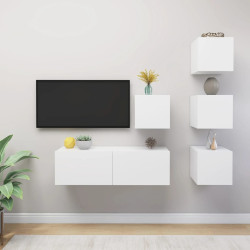 5 Pcs conjunto de móveis de TV contraplacado branco
